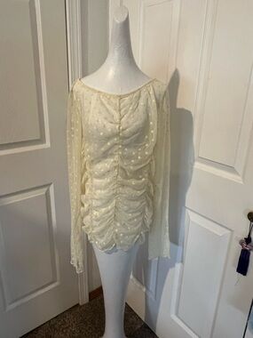 Intimately Free People Ruched Long-Sleeve Sheer Dot Blouse - butter yellow